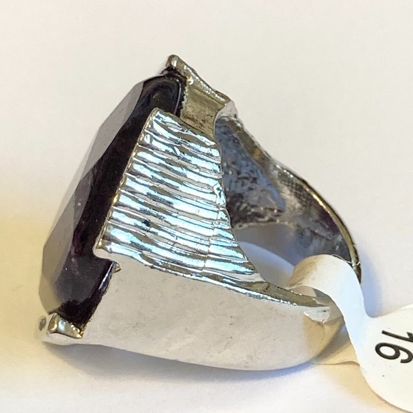 Vintage Purple Amethyst Cocktail Ring Chunky Hexagon Stone Silver Plated 5 6 - Picture 5 of 11